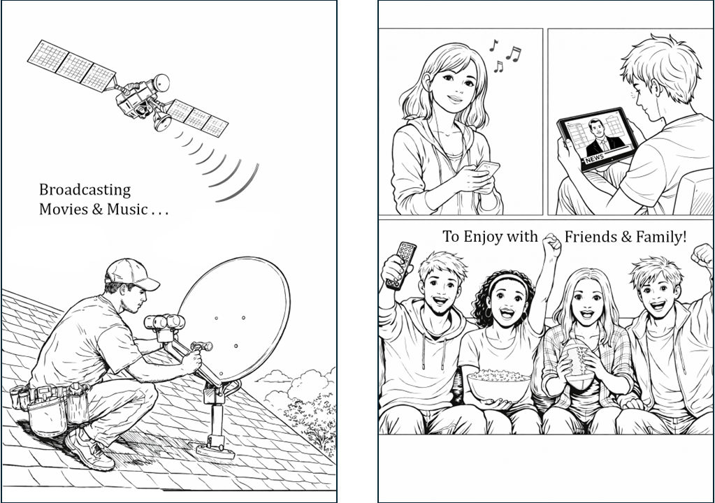 SATELLITES USED IN BROADCASTING TO SHARE MUSIC AND MOVIES